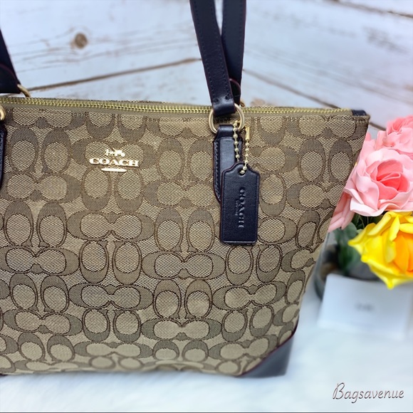 Coach signature zip tote khaki brown tote shoulder - Picture 2 of 8